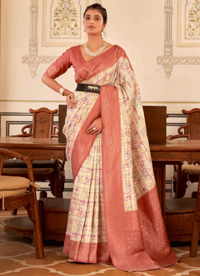 Soft Nylon Peach Party Wear Printed Saree